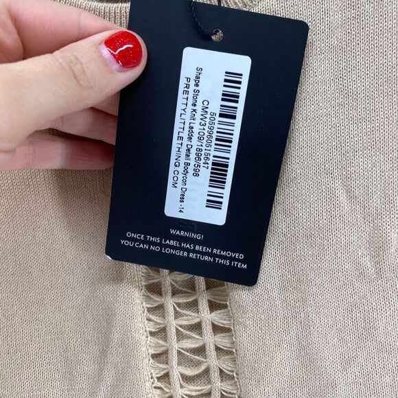 New PRETTYLITTLETHING Dress Women 10 Beige Sheath Midi Crew Neck Sleeveless - Picture 6 of 12